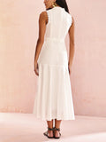 Dadizhimu Hollow Lace Collar Dress 2025 New Sleeveless Lotus Leaf Side Dress Dress Woman
