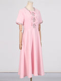 Dadizhimu And South Korea Casual Style Sweet Dress 2025 New Neck Collar Diamond Design Splicing Bow Long Dress Dress Woman