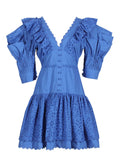 Dadizhimu Court Style V-Neck Bubble Sleeve Dress 2025 New Lace Embroidery To Collect Thin Short Dress Woman