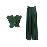 Dadizhimu Two-Piece Set 2025 New Fashion Hanging Neck High-End Feel Top + Folded Casual Design Trousers