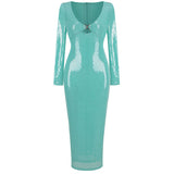 Dadizhimu Fashion Sexy Sleeve V Collar Long-Sleeved Dress High-End Dress Dress Long