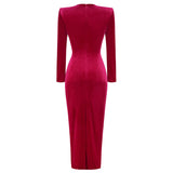 Dadizhimu Women's Fashion Round Collar Velvet Long Dress Tight Open Fork Dress Dress Long