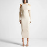 Dadizhimu 2025 New Fashion Temperament Slim Thin Splicing Design Dress Famous Wind Knitted Long Dress Woman