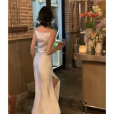 Dadizhimu Shoulder-Sense-Wearing Dress Woman's New Design Sense Slinged Skirt Temperament Banquet Dress