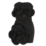 Dadizhimu Sexy Red Breast Trim High-End Temperament Decorative Three-Dimensional Flower Party Dress