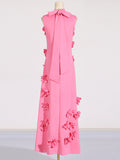 Dadizhimu Elegant Style And Sleeveless Solid Dress 2025 New Three-Dimensional Flower Collage Design Long Dress