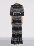 Dadizhimu Temperament Collar Solid-Colored Dress 2025 New Lace Embroidery Design Feeling Waist Long Dress Dress Woman