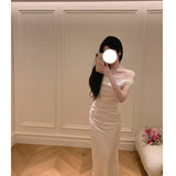 Dadizhimu Study Dress Elegant Bag Hip Dress A Word Shoulder-Singy-Faced Dress Women's French Dating Party Dress