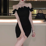 Dadizhimu New Temperament Sexy Shoulder-To-Shoulder-To-Heart Dress Women Want To Slim Skinny Ass Skirt