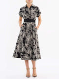 Dadizhimu Temperament Literary Style With Belt Dress Dress 2025 Summer New Collar Retro Design Long Dress Dress Woman