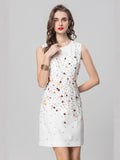 Dadizhimu 2025 New Round-Necked Vest Dress Order Diamond Shell Dress Dress Lend-Lovy Elegant White