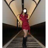 Dadizhimu V-Necked Waist-Sleeve Shirt Dress Dress Dress Female Pure Ass Skirt