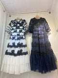 Dadizhimu 2024 New Short Sleeves Vintage Printed Yarn Ear Printed Dress Dress Dress