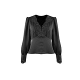 Dadizhimu White Temperament French Fascling Embroidery Lace V Collar Court Sleeve Soft Beauty Top Shirt