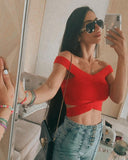 Dadizhimu New Street Women's Sexy Fashion Word Collar Shoulder Ultra-Short Hollow Leak Bandage Vest