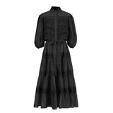 Dadizhimu Retro Style Long-Sleeved Dress Woman 2025 Spring New Splicing Hollow High-End Feeling Slimy Dress