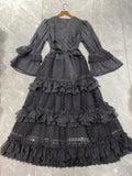 Dadizhimu New Style High-End Elegant V-Necked Leaf Sleeves Hollow Design Cake Skirt Lady Dress Dress