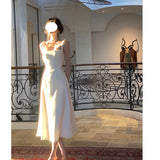 Dadizhimu Hanging Dress Women's New A-Flode French-Style Waist-Sensitive Design Temperament Dress Dress Long Dress