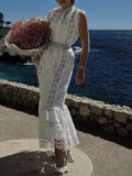 Dadizhimu Famous Wind Dress Woman 2025 Spring New Embroidery Splicing Hollow Waist Thin Dress