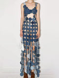 Dadizhimu Women's Dress 2025 New Fashion High-End Hollow Cut-Up Slim Slimming With Denim Dress Women's Summer