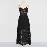 Dadizhimu Hollow Embroidery High-End Sling Dress 2025 New Waist Visky Solid Color Dress Women's Summer