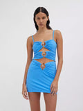 Dadizhimu Niche Metal Ring Steel Nails In The Chest Hollow Slings With Clothes Sexy Women's Banded Short Skirt