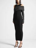 Dadizhimu 2025 New Fashion Temperament Slim Thin Splicing Design Dress Famous Wind Knitted Long Dress Woman