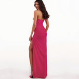 Dadizhimu Solid-Colored Sexy Brooch Dress Girl Folding Zou Irregular Open Skirt Dress Long