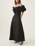Dadizhimu Temperament Bosom Dress 2025 Summer New Three-Dimensional Flowers To Show Thin Style Pure Color Dress