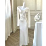 Dadizhimu Niche Design Feeling Solid V Collar Fassing Dress Temperament Feline Cut Outside Wear Bottom Long Skirt
