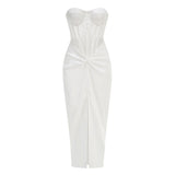 Dadizhimu Women's Temperament French Famous Sexy Perspective Mesh Spliced Fish Bone Corset Dress Dress Dress Dress