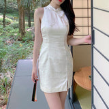 Dadizhimu French Retro Jaded Dark Elegant Women's Sleeveless Cheongsam Dress Slimming Skirt