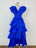 Dadizhimu And Summer 2024 New V-Neck Flying Sleeve Embroidery Splicing Wooden Ear Layer Mid-Long Dress Dress Australian Vacation