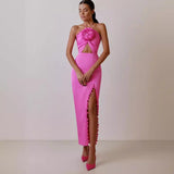 Dadizhimu High-End Sexy Hanging Neck Dress Irregular Opening Dress Long Model