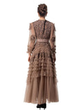 Dadizhimu And Autumn 2024 New Round Collar Retro Embroidery Weaving Mesh Wood Ear Heavy Industry Dress Dress Dress Woman
