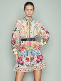 Dadizhimu Court Style Style Waist Short Dress 2025 New Collar Print Belt Design Short Dress Women's Summer