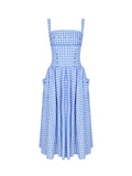 Dadizhimu Women's Summer Summer Idyllic Dress Blue Lattice Sling Dress Summer Women's High-End Holiday Dress