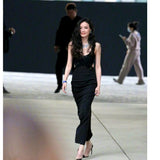 Dadizhimu Qi's Same Black Slings Hollow Body-Claming Dress Long Temperament Tight Dress