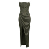 Dadizhimu Sexy Chest Sticker Wearing Fish Bone Skirt High-End Body Repair Irregular Open Fork Long Dress