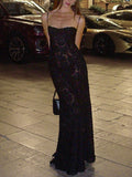 Dadizhimu Women's New Sexy Dress Black Perspective Sling Skirt Sexy Bareback Dress Dress Evening Dress