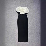 Dadizhimu Women's Dress Big Flower Collar Shoulder Repair Slimming Banda Skirt