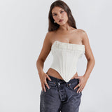 Dadizhimu Babes Wear Women's Pearl Bras Fish Bone Corset T-Ribs Corset T-Mearly Umbilly Blouse