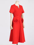 Dadizhimu Wind V-Neck Waist-Skinny Dress 2025 New Niche Design Sense Splicing Three-Dimensional Flower Dress Woman
