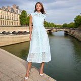 Dadizhimu Temperament High-End Long Dress 2025 Spring New Collar Perspective Hollow Design Slim Dress Woman
