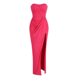 Dadizhimu Solid-Colored Sexy Brooch Dress Girl Folding Zou Irregular Open Skirt Dress Long