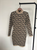 Dadizhimu High-Quality Light Luxury Retro British Style Long Sleeves Tight Bandage Dress Stunning Lattice Dress