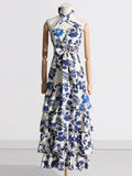 Dadizhimu Temperament Elegant Wind 2025 Spring New Strap High-Waisted Flower Swinging Leaves Side Cake Dress Dress