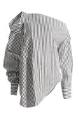 Dadizhimu And South Korea Simple Wind 2025 Spring New Fashion Niche Slanted Shoulder Hollow Striped Straight Trouser Shirt Set Female Trend