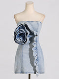 Dadizhimu Bra Bag Hip Skirt 2025 New Design Stitching Lotus Side Flowers Short Denim Dress Woman