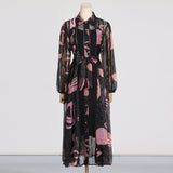 Dadizhimu Temperament Waist Display Thin Dress 2025 New Collar Printing Design Lace Long Dress Dress Women's Summer